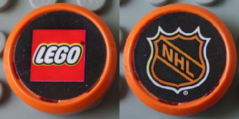 Lego Sports Hockey Puck, Small (Wheel) with LEGO and NHL Logo Pattern (Stickers) - Set 3579 / Orange