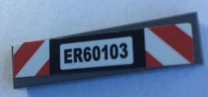 Lego Tile 1 x 4 with 'ER60103' and Red and White Danger Stripes Pattern (Sticker) - Set 60103