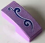 Lego Slope, Curved 2 x 1 x 2/3 with Dark Purple Scrollwork with White Outline Pattern Model Left Side (Sticker) - Set 41351
