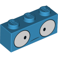 Lego Brick 1 x 3 with 2 Big White Eyes, Line for Mouth / Dark Azure