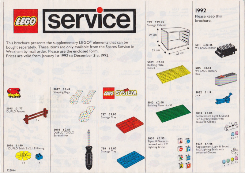 Lego 1992 Medium Service Packs UK (922044-UK)