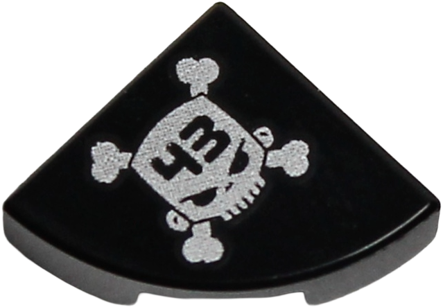 Lego Tile, Round 1 x 1 Quarter with '43' on Silver Skull and Crossbones Pattern Model Left Side