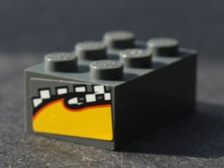 Lego Brick 2 x 3 with Checkered Flag and Flame Pattern on Both Ends (Stickers)