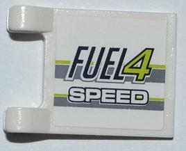 Lego Flag 2 x 2 Square with Flat Edge with 'FUEL4' and 'SPEED' Pattern on Both Sides (Stickers) - Set 8186 / White