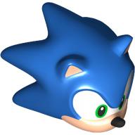 Lego Minifig Head Special, Sonic the Hedgehog with Green Eyes, Light Nougat Face and Ears, Black Nose and Smile Print / Blue