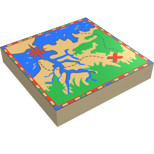Lego Tile 2 x 2 with Map Adventurers: Jungle and Delta Print / Tan