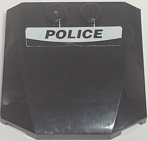 Lego Wedge 4 x 4 x 2/3 Triple Curved with 'POLICE' with Black Curved Line on White Background Pattern (Sticker) - Set 8152 / Black