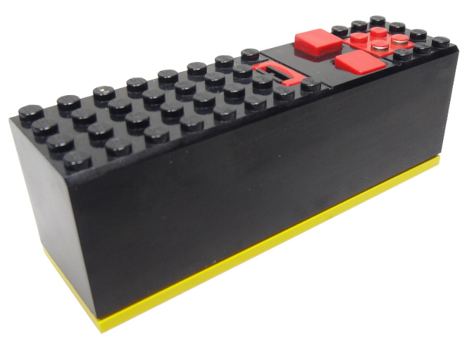 Lego Electric 9V Battery Box 4 x 14 x 4 with Red Buttons and Contact Plate with Yellow Base (2846 / 2847c00)