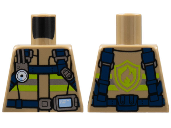 Lego Torso Fire Reflective Stripes with Heavy Duty Utility Belt and Fire Logo on Back Pattern / Dark Tan