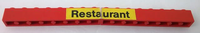 Lego Stickered Assembly 16 x 1 x 1 with 'Restaurant' Pattern (Sticker) - Set 148