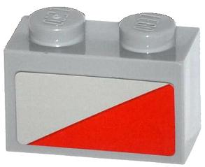 Lego Brick 1 x 2 with Red Triangle Pattern Model Left Side (Sticker) - Set 79121