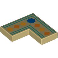 Lego Tile 2 x 2 Corner with Blue Star, Orange/Bright Light Orange Squares, Dark Turquoise Line print / Tan