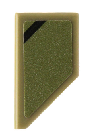 Lego Tile, Modified 1 x 2 Wedge Left with Black Diagonal Stripe Pattern (Sticker) - Set 76923 / Olive Green