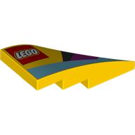 Lego Brick Wedged, Curved 4 x 2 with Stud Notch Left with LEGO logo, Medium Azure/Black/Magenta Shapes Print
