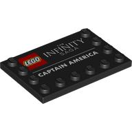 Lego Plate Special 4 x 6, Studs on 3 Edges with 'LEGO', 'THE INVINITY SAGA', 'CAPTAIN AMERICA' Print