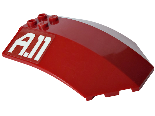Lego Windscreen 8 x 6 x 2 Curved Sloped Sides with White 'A.11' Pattern (Sticker) - Set 7714 / Dark Red