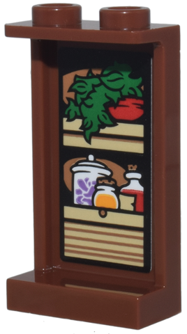 Lego Panel 1 x 2 x 3 with Side Supports - Hollow Studs with Tan Kitchen Cupboard, Green Plant, Red Pot, and Bottles and Jars Pattern (Sticker) - Set 76437
