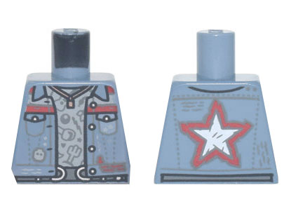 Lego Torso Jacket with Pockets, Red Trim and Star over Light Bluish Gray Shirt, Belt with Silver Buckles Pattern / Sand Blue