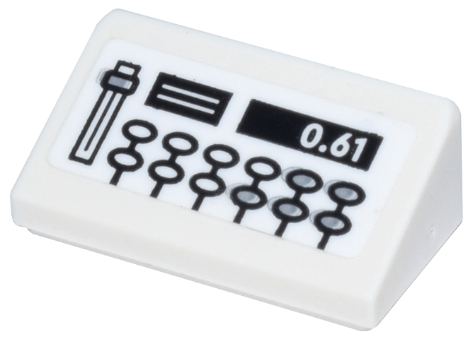 Lego Slope 30 1 x 2 x 2/3 with Cash Register with Buttons and '0.61' on Black Display Pattern (Sticker) - Set 21341 / White