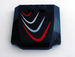Lego Wedge 4 x 4 x 2/3 Triple Curved with Red and Bluish Silver Curves Pattern Model Left (Sticker) - Set 8669