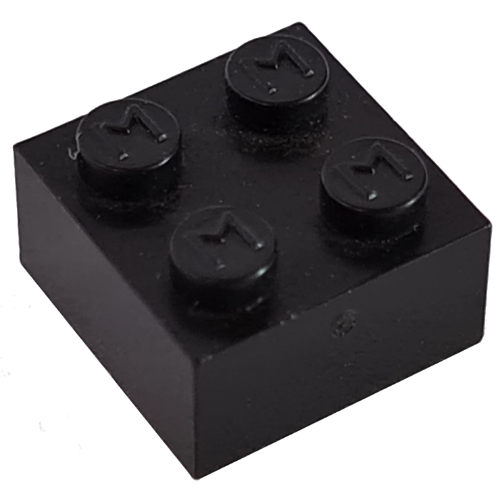 Lego Modulex Brick 2 x 2 with M on Studs / Modulex Black