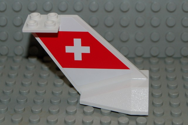 Lego Tail Wedge with SWISS Air Logo Pattern on Both Sides (Stickers) - Set 4032-8 / White