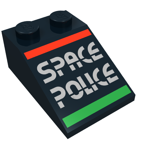 Lego Brick Sloped 33° 3 x 2 with SPACE POLICE' print / Black