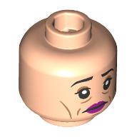 Lego Minifig Head Madame Maxime, Thin Black Eyebrows, Dark Tan Eyeshadow, Wrinkles, Dark Purple Lips, Closed Mouth/Open Mouth / Light Nougat