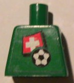 Lego Torso Soccer Swiss Goalie, Swiss Flag Sticker Front, White Number Sticker Back Pattern (specify number in listing) / Green