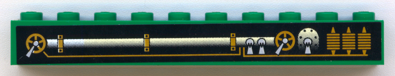 Lego Brick 1 x 10 with Engine and Pipes Pattern Model Right Side (Sticker) - My Own Train Sets / Green