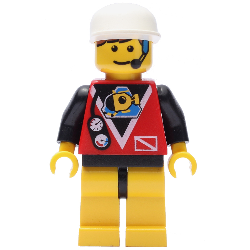 Lego Marine Explorer, Red Shirt with Divers Logo, White Cap, Headset