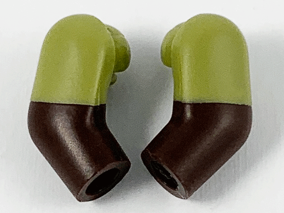 Lego Arm, (Matching Left and Right) Pair with Molded Olive Green Short Sleeves  Pattern / Dark Brown