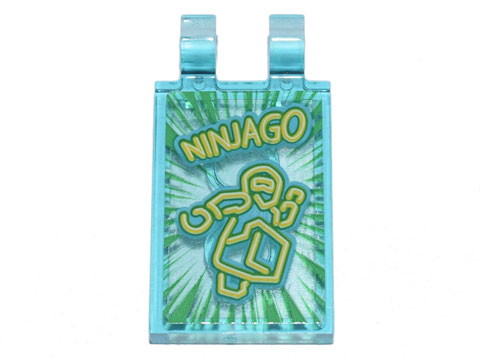 Lego Tile, Modified 2 x 3 with 2 Clips with Yellow Stylized Neon 'NINJAGO' and Ninja on Green Starburst Background Pattern (Sticker) - Set 71741