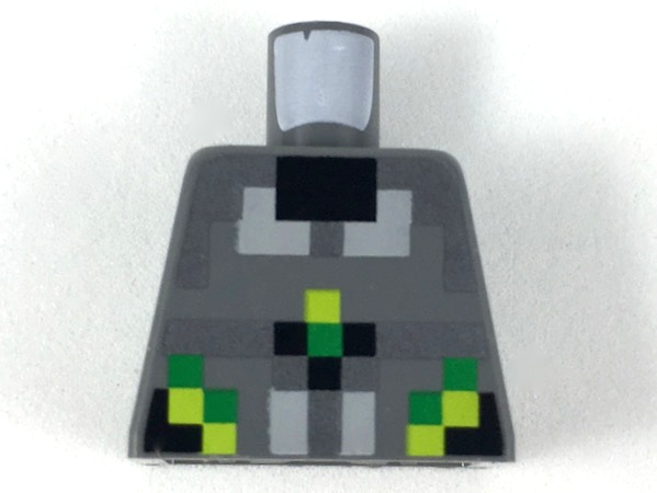 Lego Torso Black, Silver, Light Bluish Gray, Lime, and Green Pixelated Armor Pattern / Dark Bluish Gray
