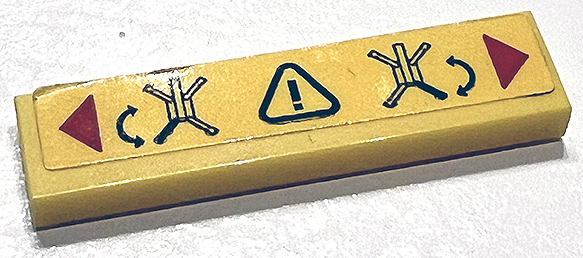 Lego Tile 1 x 4 with Extending Crane Legs with Double Curved Arrows, Red Triangles and Exclamation Mark in Warning Triangle Pattern (Sticker) - Set 42097