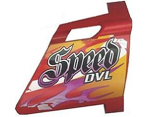 Lego Technic, Panel Fairing #22 Large Short, Small Hole, Side A with 'Speed DVL' Pattern (Sticker) - Set 8136 / Red