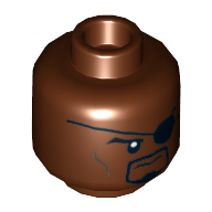 Lego Minifig Head Nick Fury, Eyepatch, Goatee and Cheek Lines Print [Hollow Stud] / Reddish Brown