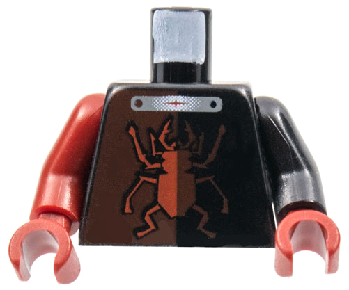 Lego Torso Alpha Team Minion Scarab without Silver Outline and 'X' Pattern / Black Arm Left / Dark Red Arm Right / Dark Red Hands