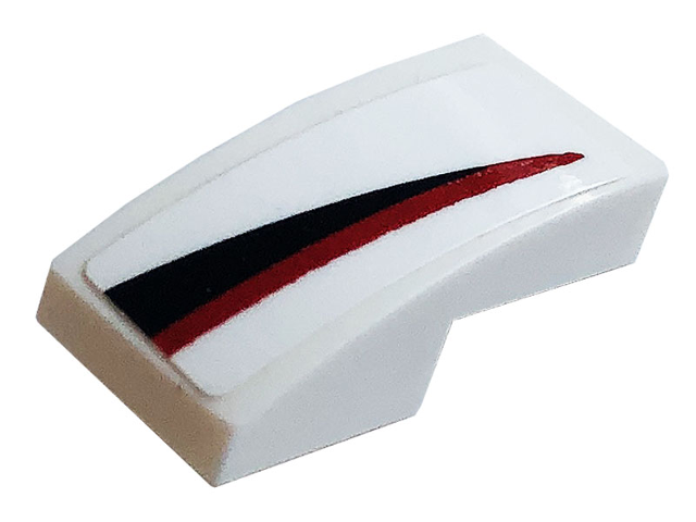 Lego Slope, Curved 2 x 1 x 2/3 with Red and Black Stripe Pattern Model Right Side (Sticker) - Set 76896