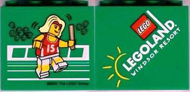 Lego Brick 2 x 4 x 3 with Legoland Windsor Resort and Olympic Athlete #15 Pattern