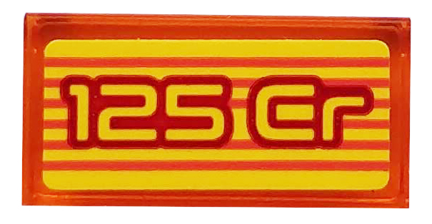 Lego Tile 1 x 2 with '125 Cr' and Orange Stripes on Yellow Background Pattern (Sticker) - Set 71708