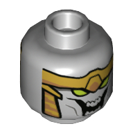 Lego Minifig Head Chitauri, Gold Armor, Lime Eyes, Large Open Mouth with Teeth Print