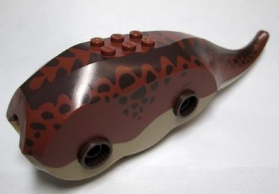 Lego Animal Body Part, Dinosaur, Triceratops Body with Reddish Brown Top with Dark Brown Print / Dark Tan