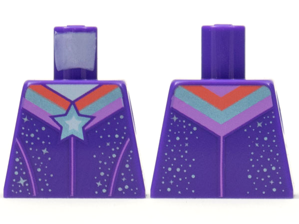 Lego Torso Metallic Light Blue Star and Sparkles with Stripes Pattern / Dark Purple