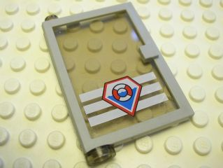 Lego Door 1 x 4 x 5 Left with Trans-Brown Glass and Coast Guard Pattern (Sticker) - Set 7047 / Light Gray