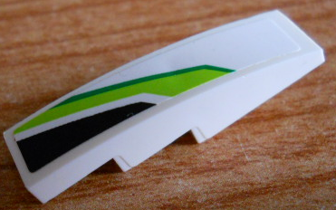 Lego Slope, Curved 4 x 1 with Green and Black Pattern Model Left Side (Sticker) - Set 8864
