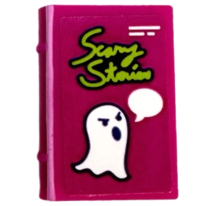 Lego Minifigure, Utensil Book 2 x 3 with Lime Script 'Scary Stories' and White Ghost with Speech Bubble Pattern (Sticker) - Set 41335 / Magenta