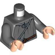 Lego Torso Cloak with Rope and Belt Print, Dark Bluish Gray Arms, Light Nougat Hands / Dark Bluish Gray