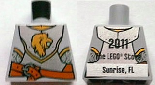 Lego Torso Castle Kingdoms Gold Lion Head Front, 2011 The LEGO Store Sunrise, FL Back Pattern / Light Bluish Gray