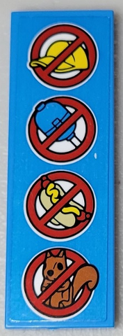 Lego Tile 2 x 6 with Red Signs, No Hats, No Balloons, No Hot Dogs and No Squirrels Pattern (Sticker) - Set 10303 / Dark Azure